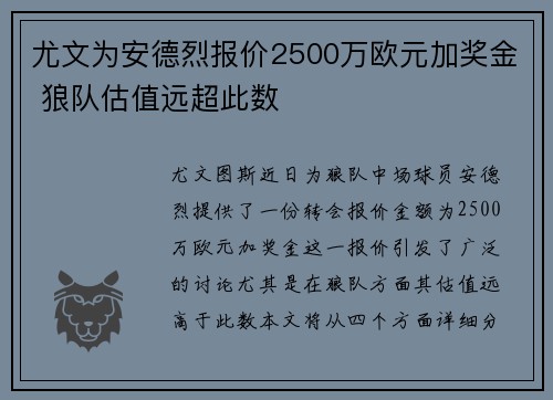 尤文为安德烈报价2500万欧元加奖金 狼队估值远超此数 尤文为安德烈报价2500万欧元加奖金 狼队估值远超此数