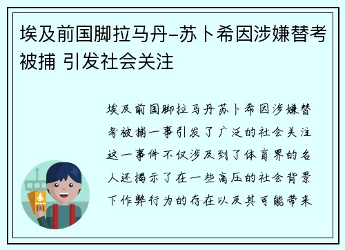 埃及前国脚拉马丹-苏卜希因涉嫌替考被捕 引发社会关注 埃及前国脚拉马丹-苏卜希因涉嫌替考被捕 引发社会关注